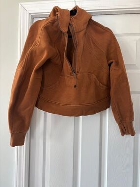 Lululemon Cropped Half-Zip Sweater Hoodie in brown